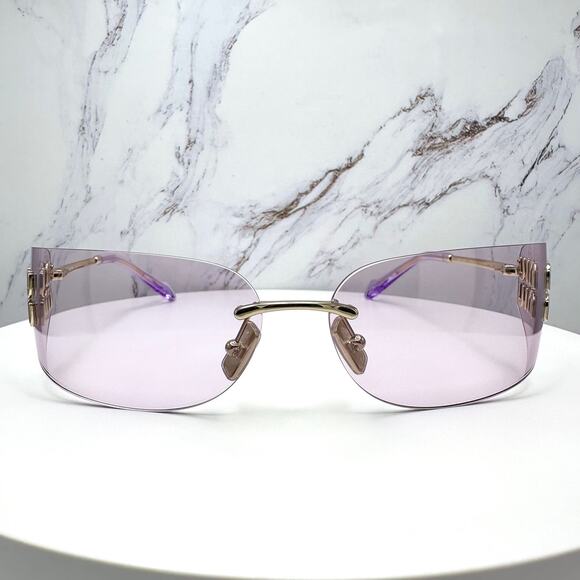 New MIU MIU Sunglasses Pale Gold Pink Lens Wrap Rimless AUTHENTIC Runway 2025 - Picture 3 of 16